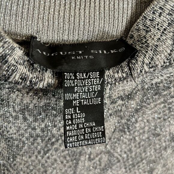 August Silk Sweater Womens Large Multicolor Print Silk Blend Metallic Mock Neck - Picture 6 of 7